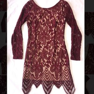 long sleeve maroon lace dress, size Large